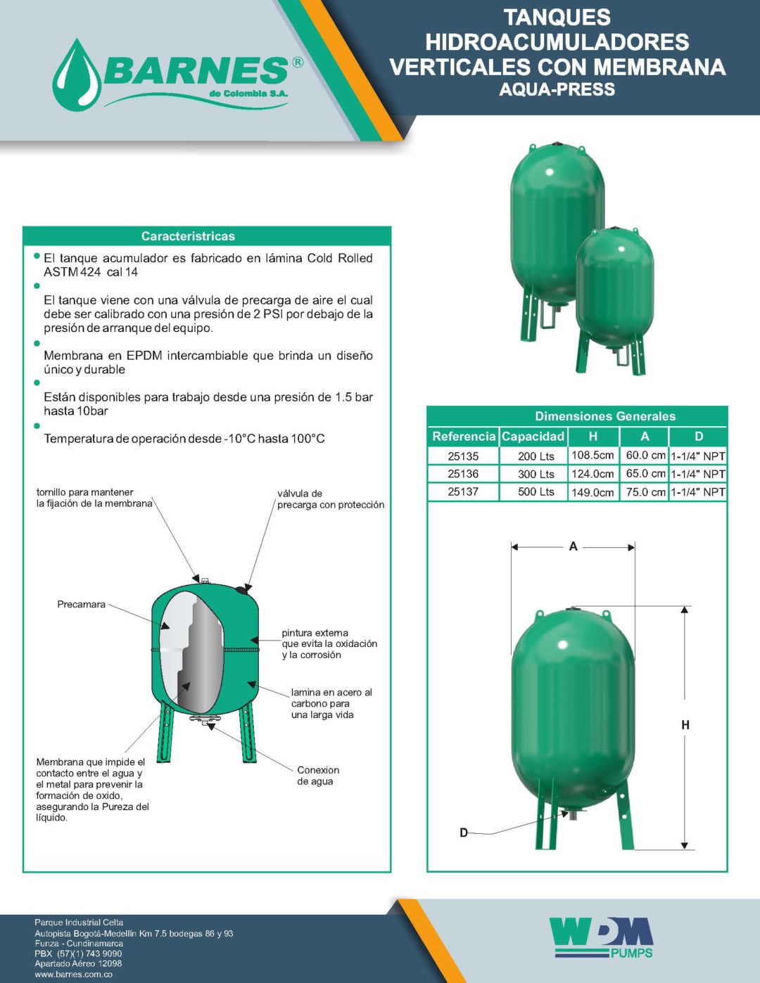 Ficha tecnica tanques aqua press WDM PUMPS México